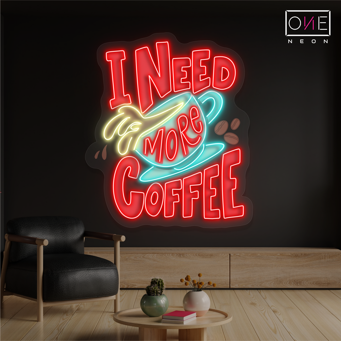 Panneau néon LED « I Need More Coffee Artwork »