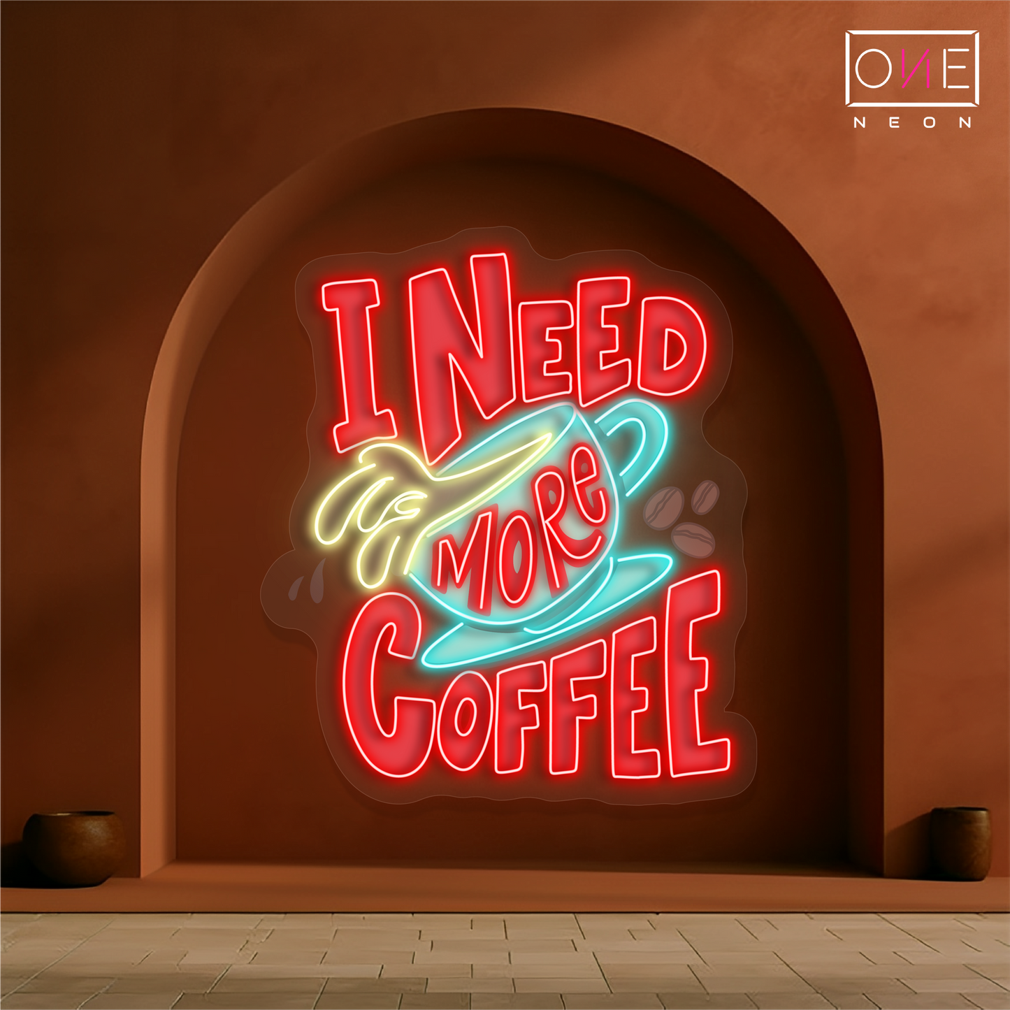 Panneau néon LED « I Need More Coffee Artwork »