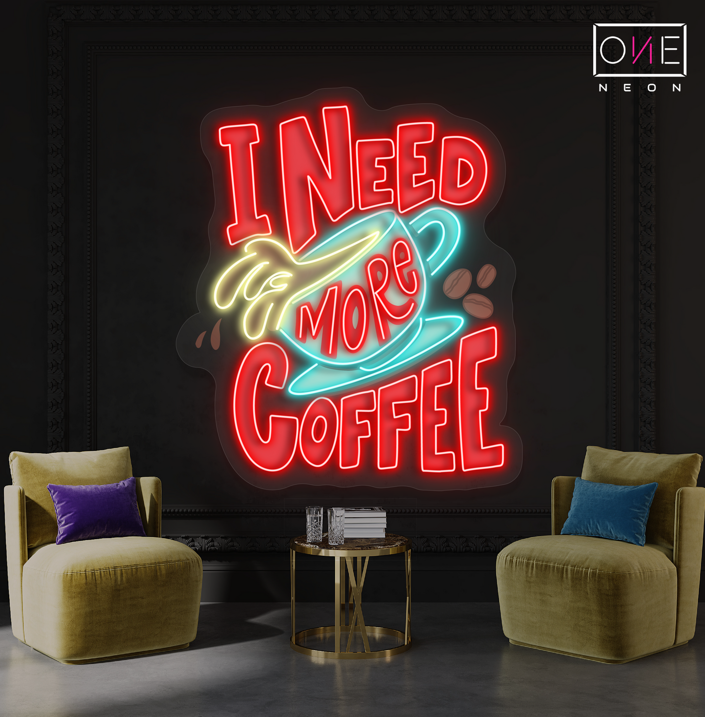 Panneau néon LED « I Need More Coffee Artwork »