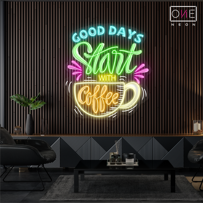 Bonnes Journées Commencent Avec un Café Oeuvre D'art Enseigne Néon Led