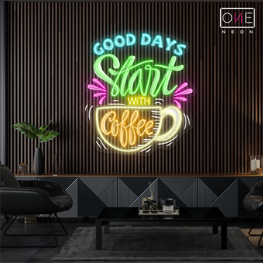 Bonnes Journées Commencent Avec un Café Oeuvre D'art Enseigne Néon Led