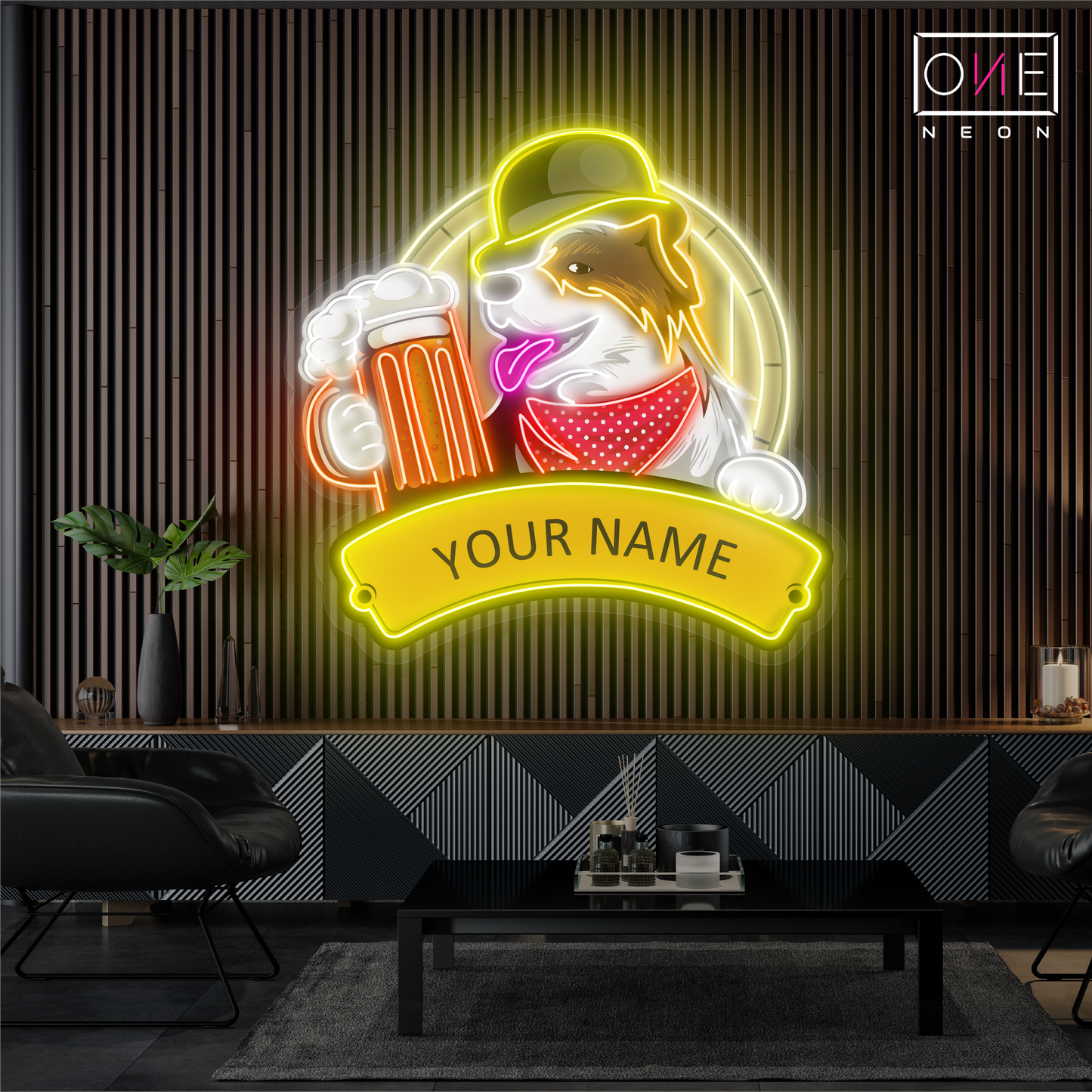 Enseigne néon LED œuvre d'art Pup's Pub