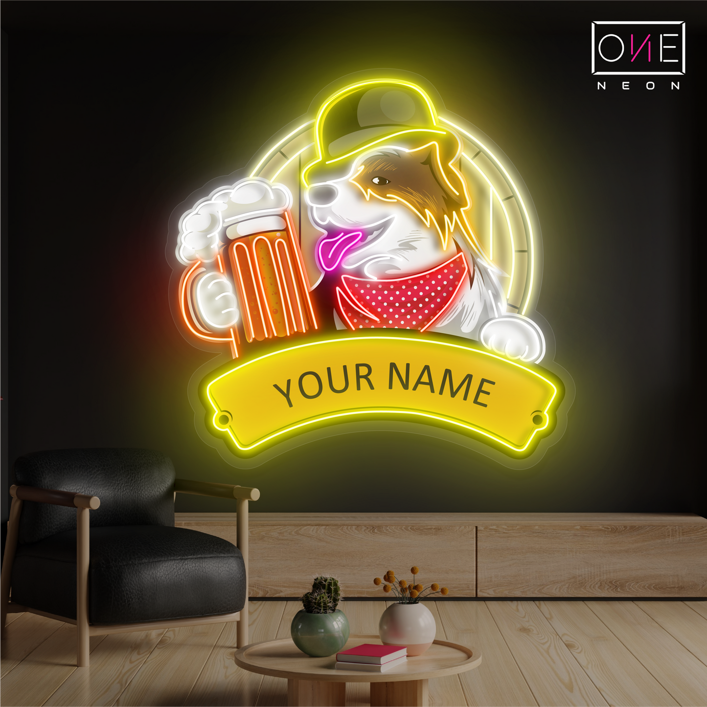 Enseigne néon LED œuvre d'art Pup's Pub