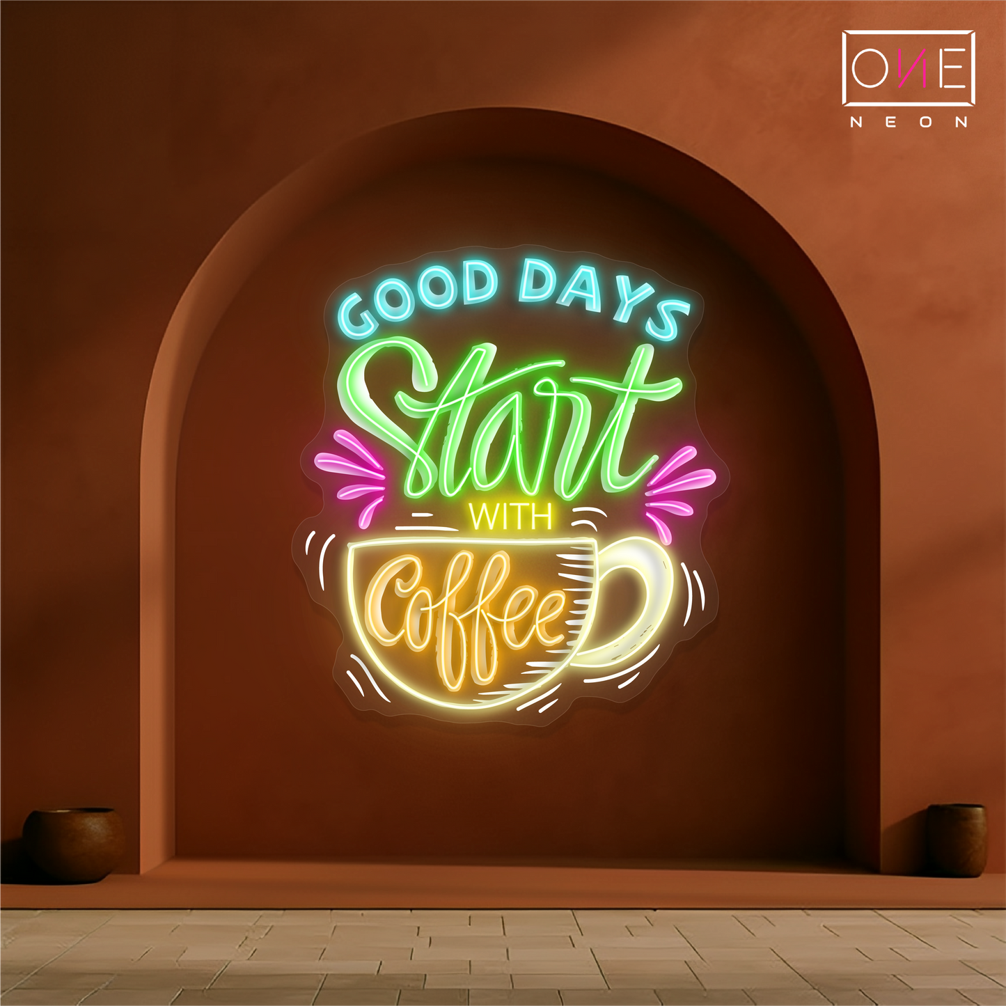 Bonnes Journées Commencent Avec un Café Oeuvre D'art Enseigne Néon Led