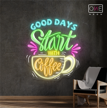 Bonnes Journées Commencent Avec un Café Oeuvre D'art Enseigne Néon Led