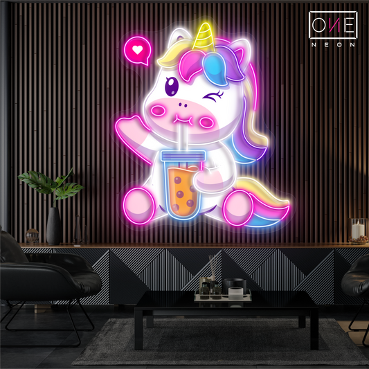 Enseigne néon LED licorne Bubble Tea