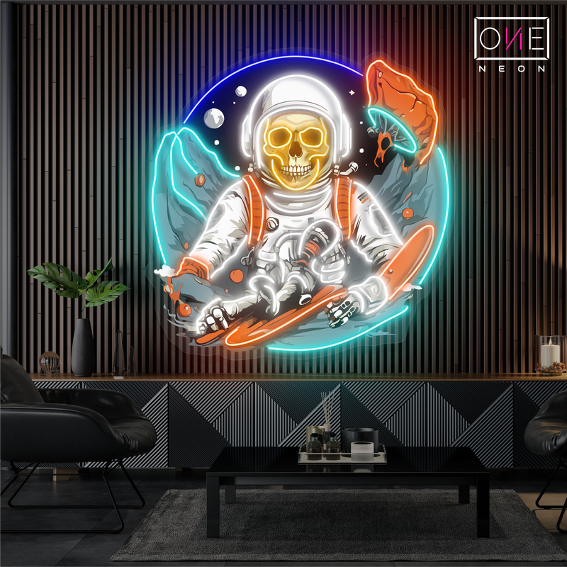 Enseigne néon LED décorative "Crâne Spatial Surfeur"