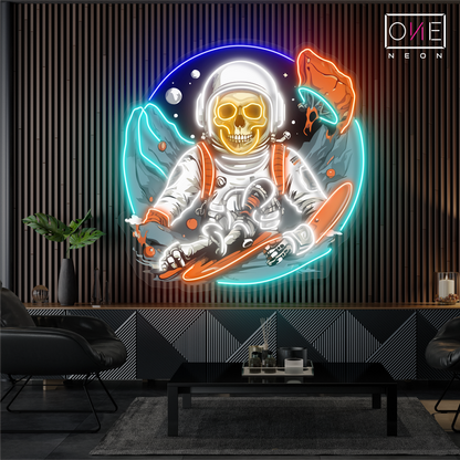 Enseigne néon LED décorative "Crâne Spatial Surfeur"