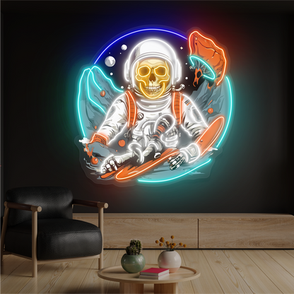 Enseigne néon LED décorative "Crâne Spatial Surfeur"