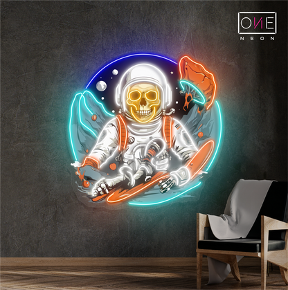 Enseigne néon LED décorative "Crâne Spatial Surfeur"
