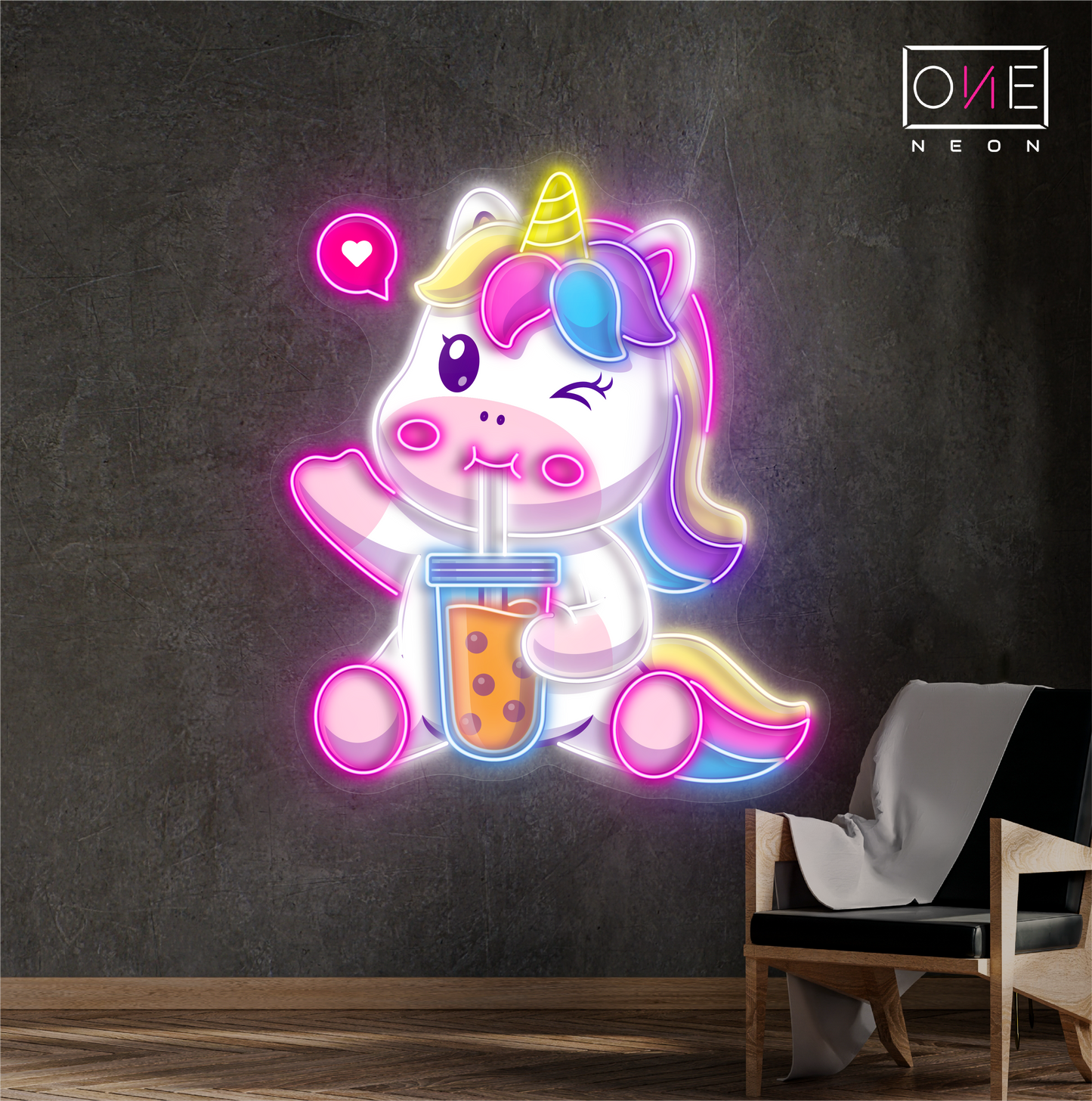 Enseigne néon LED licorne Bubble Tea