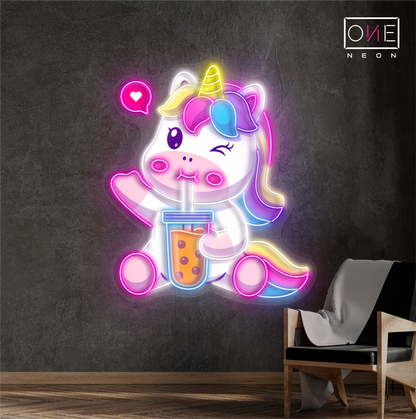 Enseigne néon LED licorne Bubble Tea