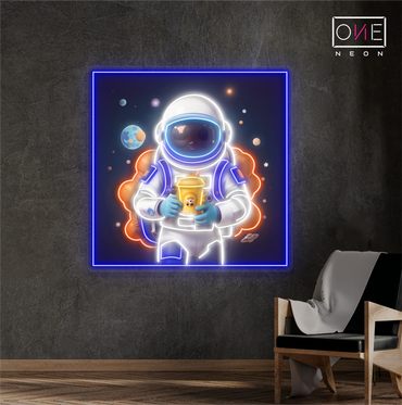 Enseigne néon LED illustrée de thé aux perles d'astronaute