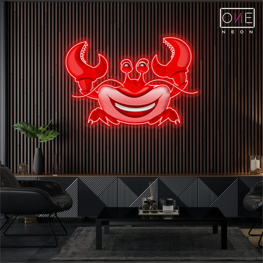 Enseigne néon LED représentant un crabe souriant