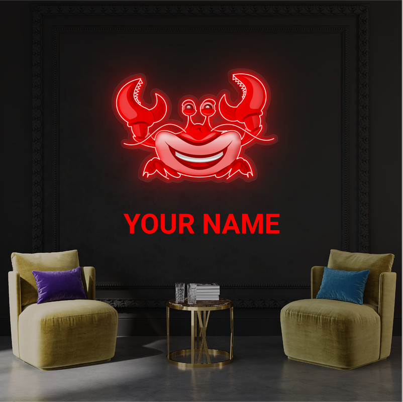 Enseigne néon LED représentant un crabe souriant
