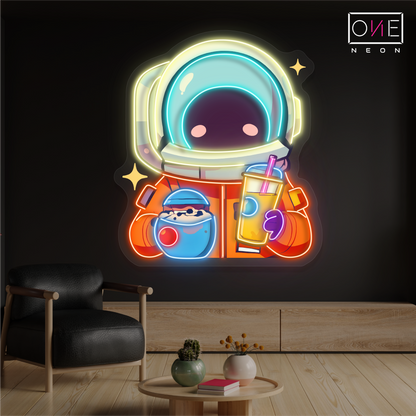 Enseigne néon LED "Astronaute mignon boit du bubble tea"