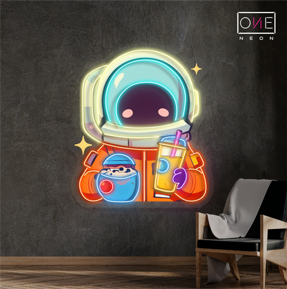 Enseigne néon LED "Astronaute mignon boit du bubble tea"