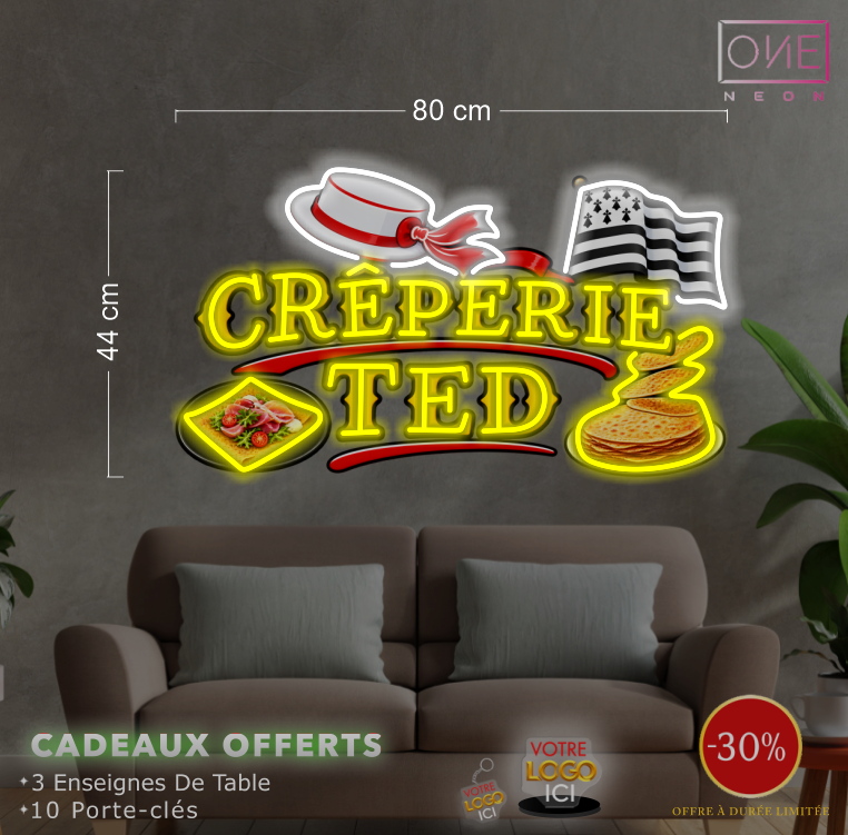 Creperie Ted | 2 Enseignes LED Néon + 1 Enseigne LED Néon étanche