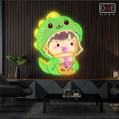 Enseigne lumineuse LED néon Dinosaures Mignons Boba