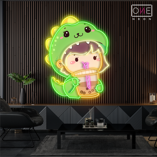 Enseigne lumineuse LED néon Dinosaures Mignons Boba