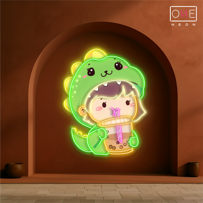 Enseigne lumineuse LED néon Dinosaures Mignons Boba