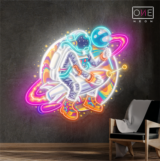 Enseigne lumineuse LED néon Planète astronaute amusant
