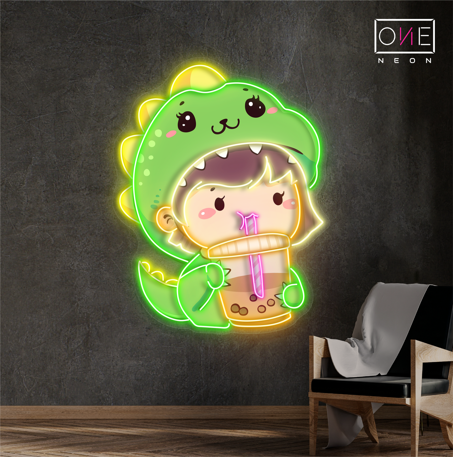 Enseigne lumineuse LED néon Dinosaures Mignons Boba
