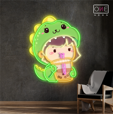 Enseigne lumineuse LED néon Dinosaures Mignons Boba