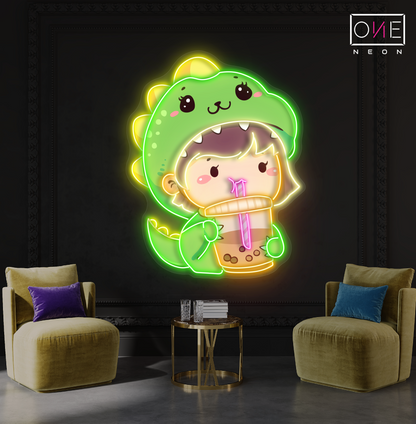 Enseigne lumineuse LED néon Dinosaures Mignons Boba
