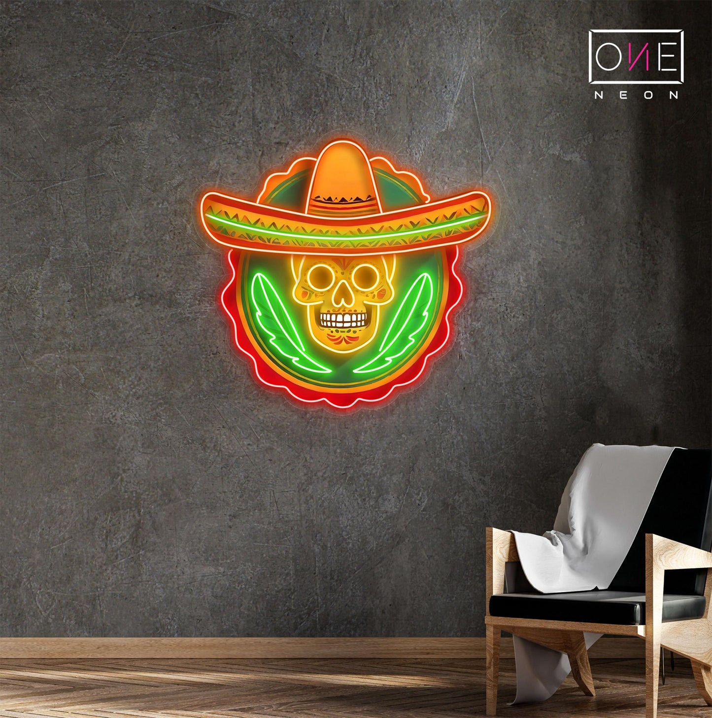 Enseigne néon LED Tête de mort Calavera