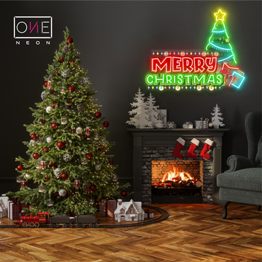 Enseigne néon LED œuvre d'art festive sapin de Noël