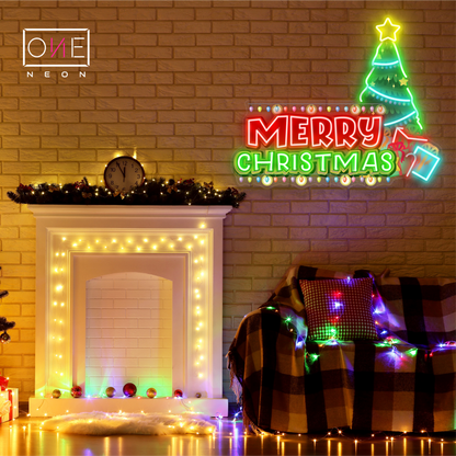 Enseigne néon LED œuvre d'art festive sapin de Noël