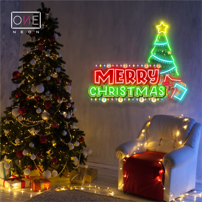 Enseigne néon LED œuvre d'art festive sapin de Noël