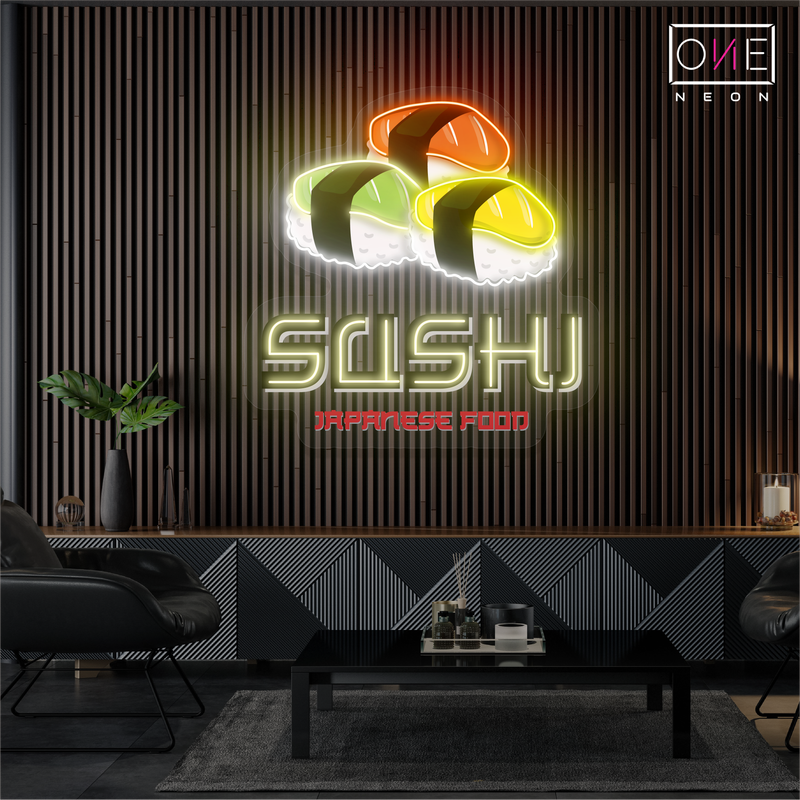 Enseigne néon LED œuvre d'art alimentaire japonaise Sushi