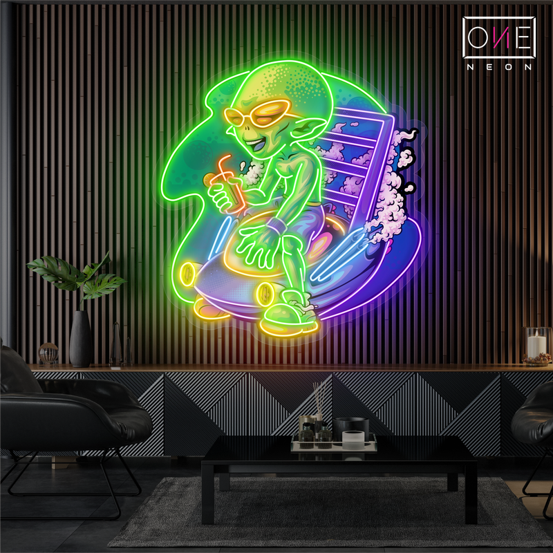 Enseigne néon LED décorative Alien détendu sur moto