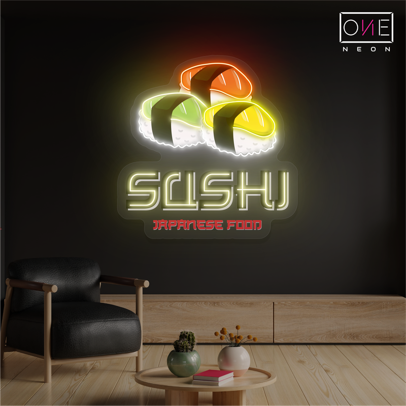 Enseigne néon LED œuvre d'art alimentaire japonaise Sushi