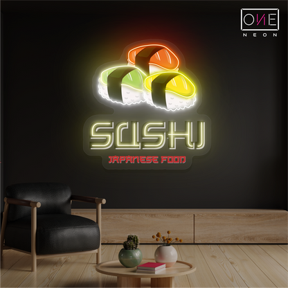 Enseigne néon LED œuvre d'art alimentaire japonaise Sushi