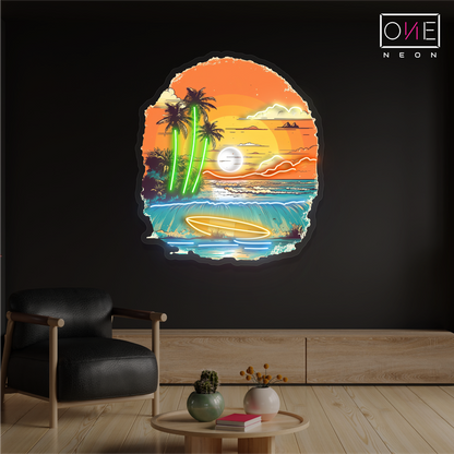 Enseigne néon LED œuvre d'art "Sunset Surf"