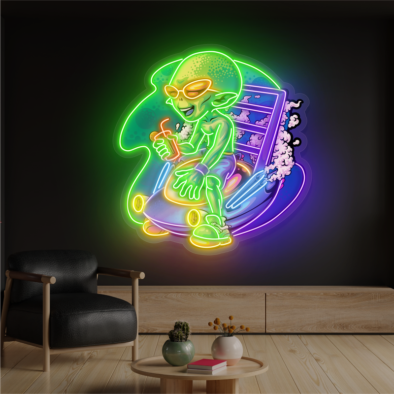 Enseigne néon LED décorative Alien détendu sur moto