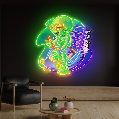 Enseigne néon LED décorative Alien détendu sur moto