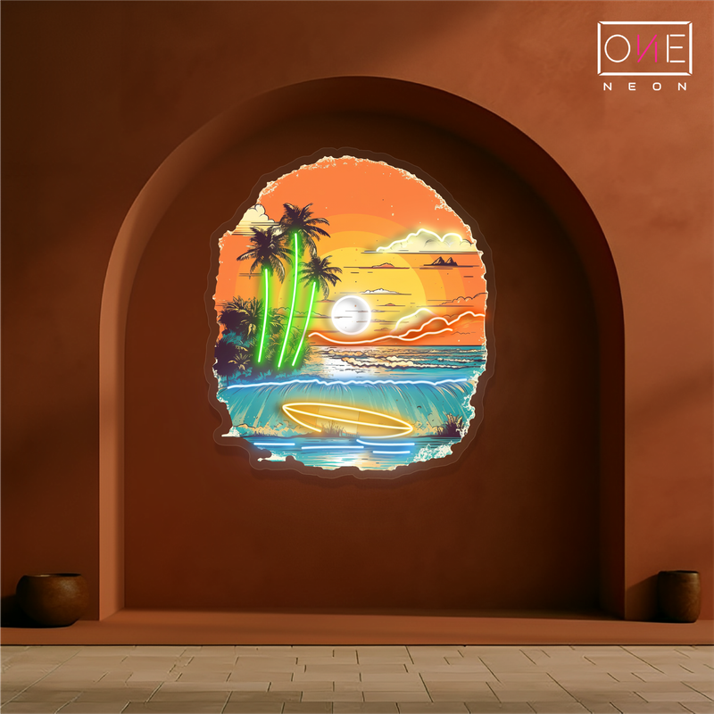 Enseigne néon LED œuvre d'art "Sunset Surf"