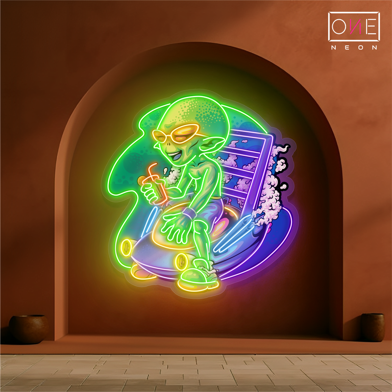 Enseigne néon LED décorative Alien détendu sur moto