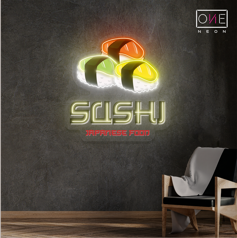 Enseigne néon LED œuvre d'art alimentaire japonaise Sushi
