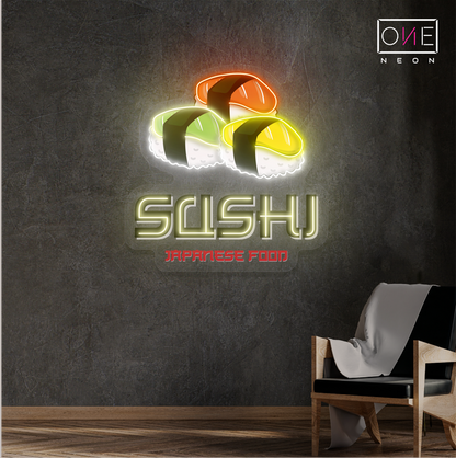 Enseigne néon LED œuvre d'art alimentaire japonaise Sushi