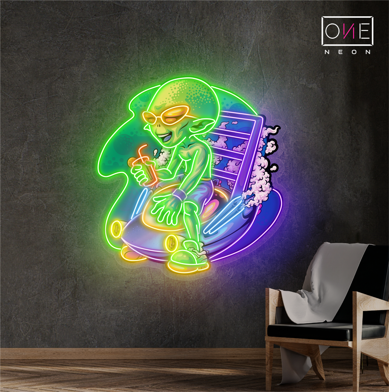 Enseigne néon LED décorative Alien détendu sur moto