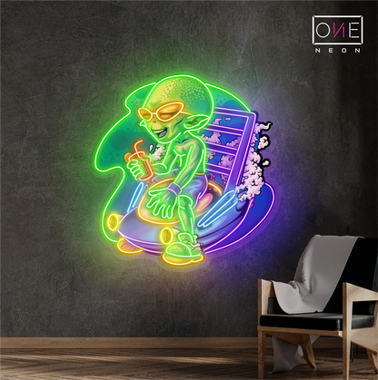 Enseigne néon LED décorative Alien détendu sur moto