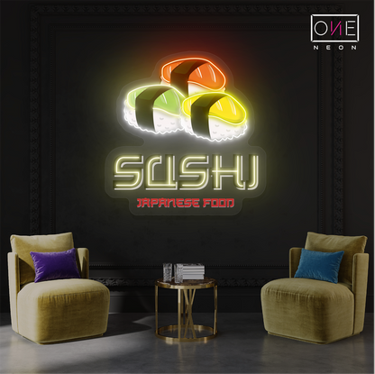 Enseigne néon LED œuvre d'art alimentaire japonaise Sushi