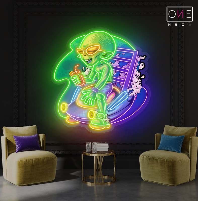 Enseigne néon LED décorative Alien détendu sur moto
