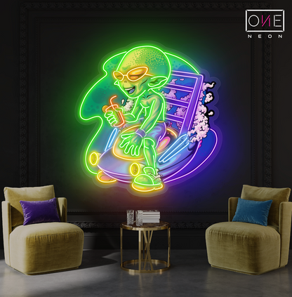 Enseigne néon LED décorative Alien détendu sur moto