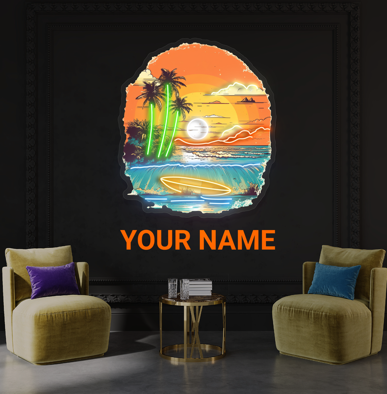 Enseigne néon LED œuvre d'art "Sunset Surf"